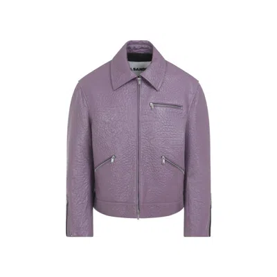 JIL SANDER PURPLE NOTCHED COLLAR LEATHER JACKET