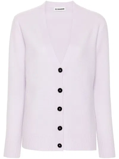 Jil Sander V-neck Wool Cardigan In Purple