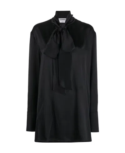 Jil Sander Pussy Bow Silk-satin Blouse In Black