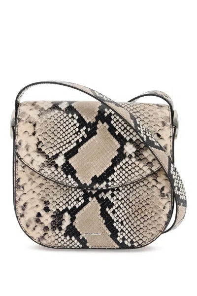 Jil Sander Python Leather Coin Shoulder Bag With Textured Finish In Black,beige