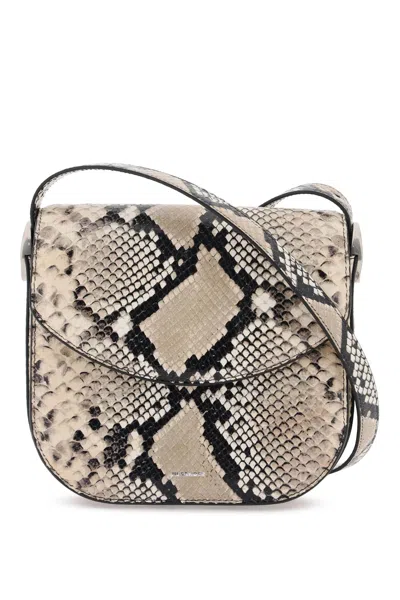 Jil Sander Python Leather Coin Shoulder Bag With Textured Finish In Beige