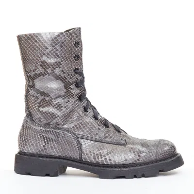 Pre-owned Jil Sander Python Print Scaled Leather Combat Boots In Gray