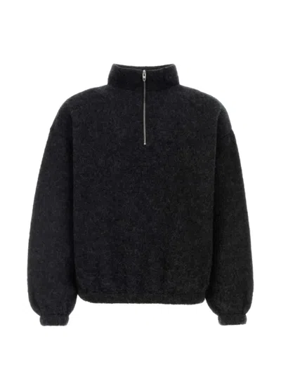 Jil Sander Quarter-zip Wool-blend Sweater In Grau