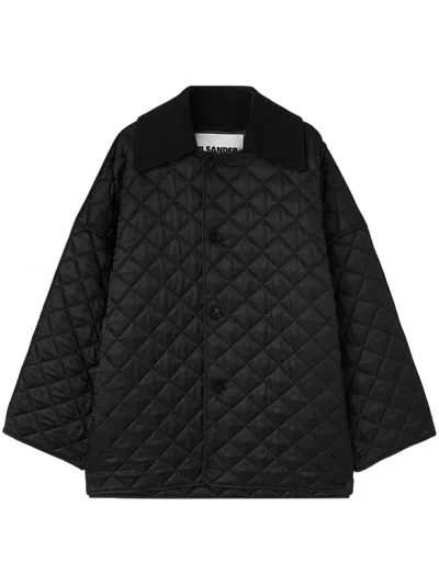 Jil Sander Quilted Maxi Jacket With Detachable In Black
