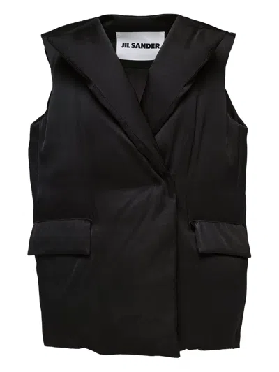Jil Sander Quilted Lapels Vest In Black