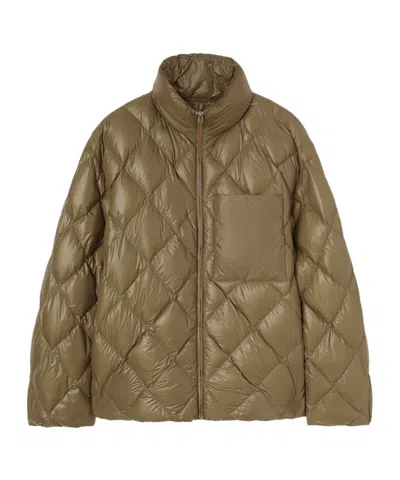 Jil Sander Quilted High Collar Chest Pocket Jacket In Brown