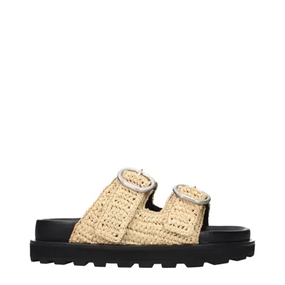 Jil Sander Buckle-fastening Raffia Sandals In Nude