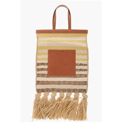 Jil Sander Raffia Sunflower Tote Bag With Leather Details