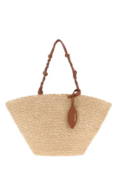 Jil Sander Raffia Tangle Mini Bucket Crossbody Handbag In Nude