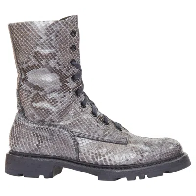 Pre-owned Jil Sander Rare  Grey Python Print Scaled Leather Lace Lug Sole Combat Boots Eu43 In Gray