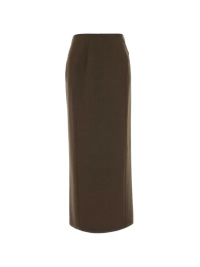 Jil Sander Stretch Wool Blend Skirt High Waist Slit In Brown