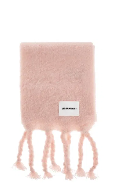 Jil Sander Rectangular Pink Mohair And Wool Scarf