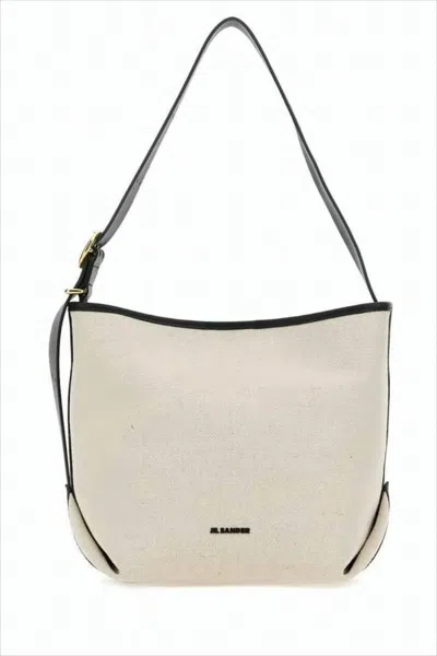 Jil Sander Canvas Tote Bag With Adjustable Strap And Contrast Trim In White