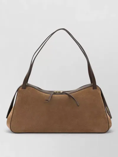 Jil Sander Rectangular Suede Shoulder Bag Double Handles Trim In Brown