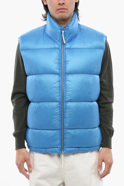 Jil Sander Recycled Nylon Sleeveless Down Jacket With Front Zip In Blue