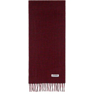 Jil Sander Red & Black Check Scarf In Brown