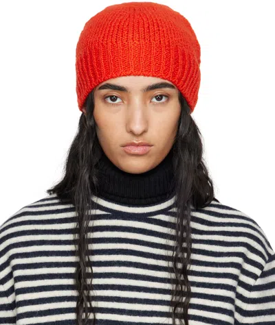 JIL SANDER RED IRREGULAR TEXTURE WOOL BEANIE