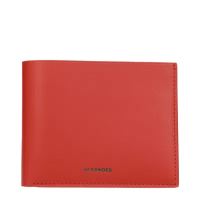 Jil Sander Red Leather Wallets In Brown