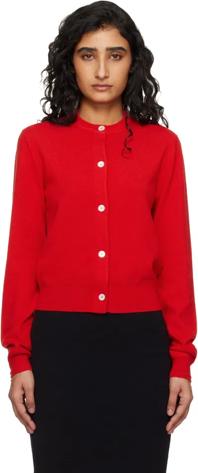 Jil Sander Red Lightweight Wool Crew Neck Cardigan