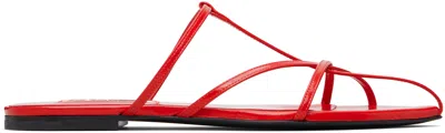 Jil Sander Strappy Leather Flat Slide Sandals In Red
