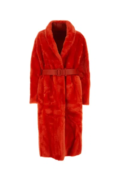 JIL SANDER RED SHEARLING COAT