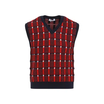 Jil Sander Sleeveless Wool Knit Vest Jacquard Pattern In Red