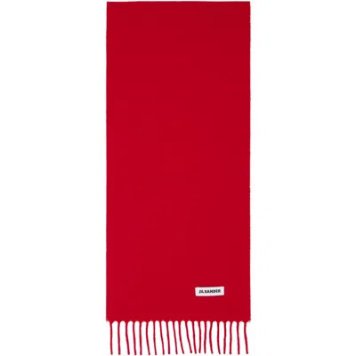 Jil Sander Red Slim Wool Scarf