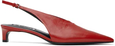 Jil Sander Red Slingback Heels In 613 Cranberry