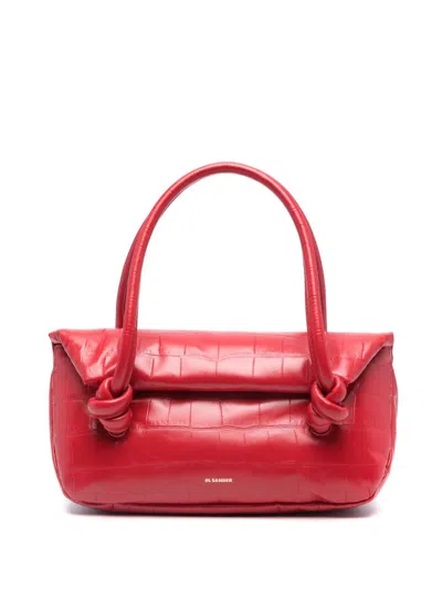 JIL SANDER RED SMALL CROCODILE-EFFECT SHOULDER BAG