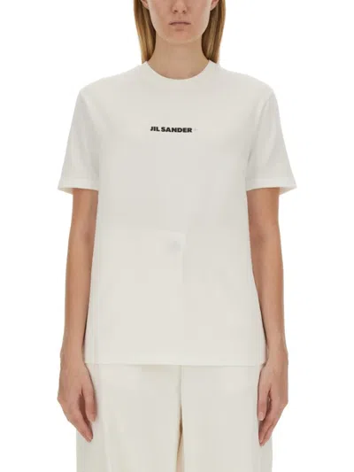 Jil Sander Regular Fit Cotton T-shirt With Logo Detail In White