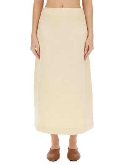 Jil Sander Regular Fit Midi Skirt In Soft Wool In Neutral