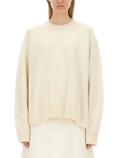 Jil Sander Regular Fit Wool And Cashmere Sweater In Beige