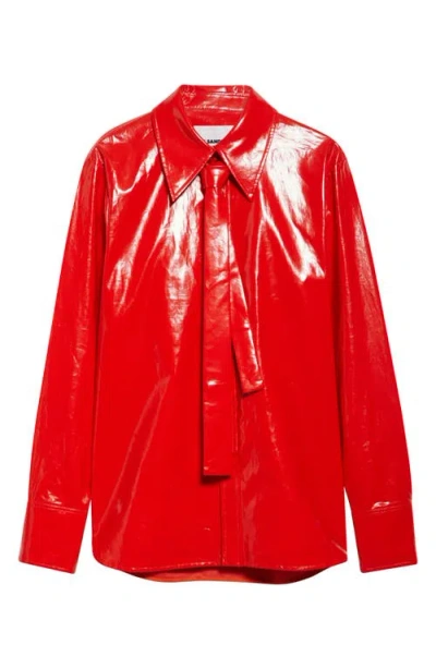 Jil Sander Shiny Linen Shirt With Red Tie