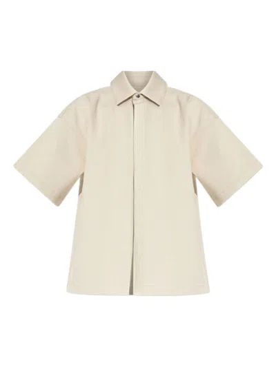 Jil Sander Relaxed Fit Beige Shirt With Logo Patch And Button Fastening