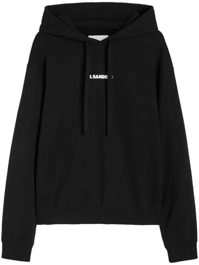 JIL SANDER RELAXED-FIT BLACK COTTON SWEATSHIRT WITH CLASSIC HOOD