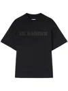 Jil Sander Round Neck Black Cotton T-shirt With Tonal Logo Print In Black