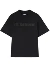 Jil Sander Round Neck Black Cotton T-shirt With Tonal Logo Print In Black