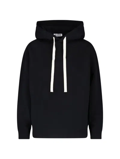Jil Sander Relaxed-fit Cotton Hoodie With Drawstring Hood And Contrast Logo In Black