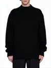 Jil Sander Relaxed Fit Black Wool Sweater With Ribbed Details In Black