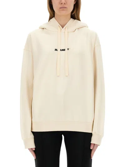 Jil Sander Relaxed-fit Cotton Sweatshirt With Front Logo In Beige