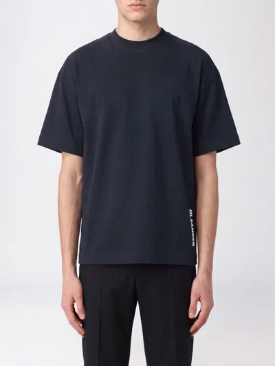 Jil Sander Relaxed Fit Cotton T-shirt With Contrasting Logo In Blue
