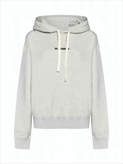 Jil Sander Relaxed Fit Cropped Cotton Hoodie With Subtle Logo In Gray