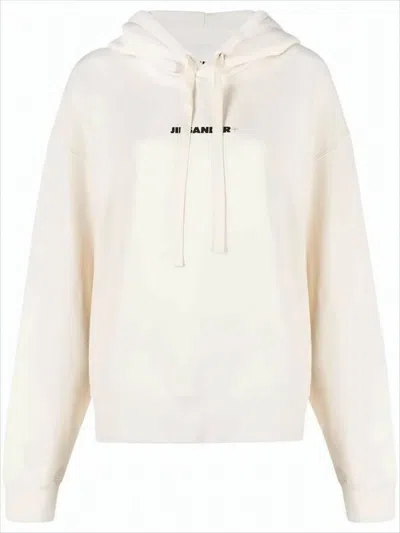 Jil Sander Relaxed Fit Cropped Hoodie With Drawstring In White