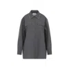 Jil Sander Relaxed Fit Grey Wool Shirt With Pearl Trim And Flap Pockets In Gray