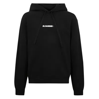 Jil Sander Relaxed Fit Hooded Sweatshirt With Logo Print In Black