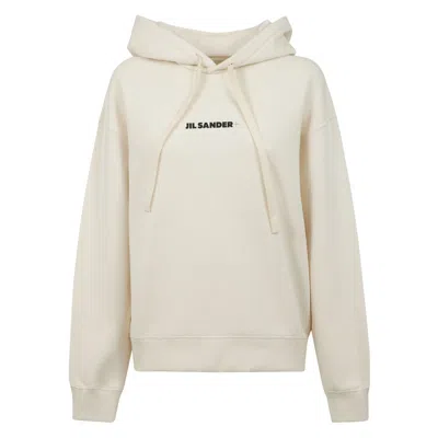 Jil Sander Relaxed Fit Hooded Sweatshirt With Logo Print In White