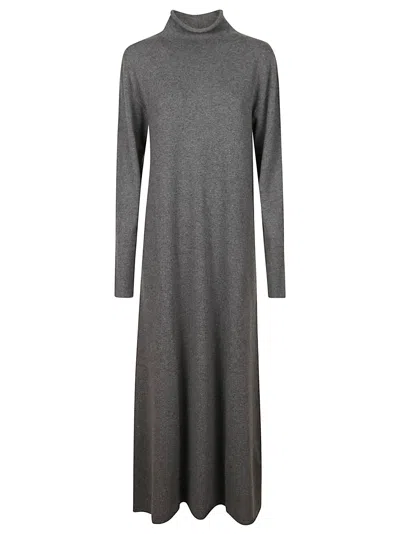 Jil Sander Relaxed Fit Midi Dress With Mock Neck And Long Sleeves In Gray