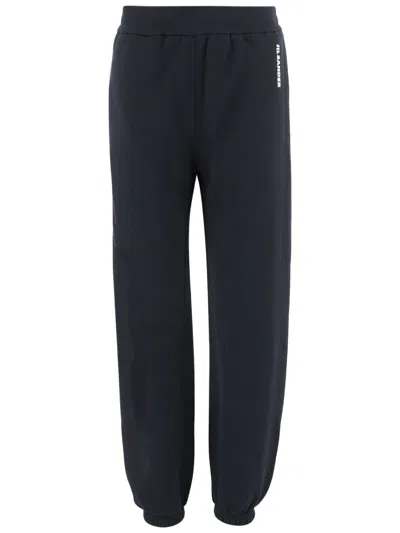 Jil Sander Relaxed Fit Navy Cotton Track Pants With Logo Print In Black