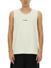 Jil Sander Logo Sleeveless Round Neck Tops In White