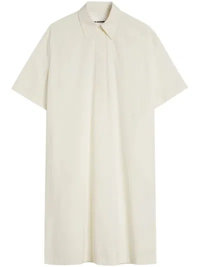 Jil Sander Relaxed Silhouette Cotton Dress With Classic Collar In Beige